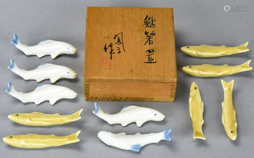 11 Chinese Porcelain Figural Fish Chopstick Rests