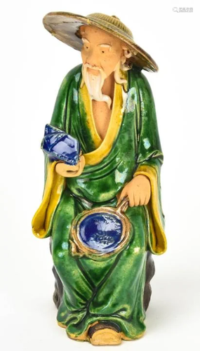 Chinese Sancai Pottery Glaze Seated Man Statue