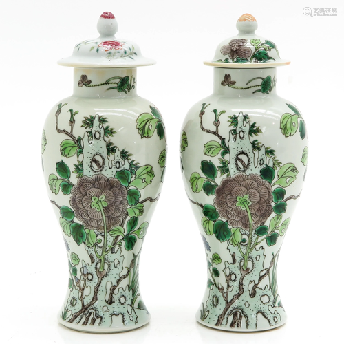 Two Famille Verte Garniture Vases