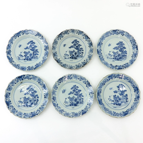 A Series of Six Blue and White Plates