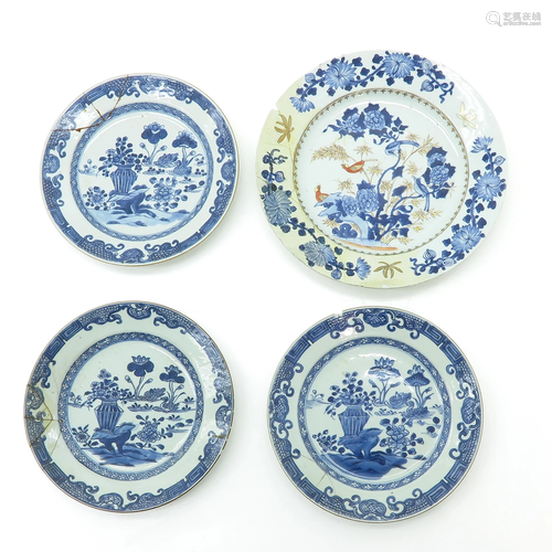 Four Chinese Blue and White Plates