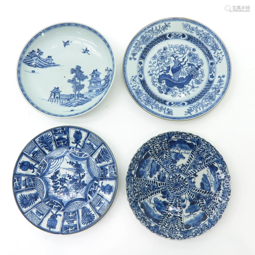 Four Chinese Blue and White Plates