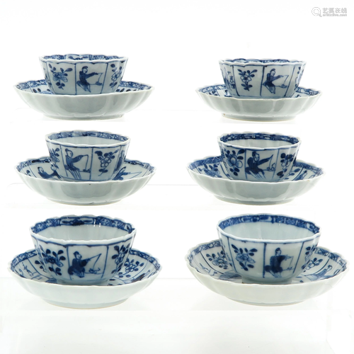 Six Chinese Cups and Saucers