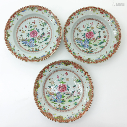 A Series of Three Famille Rose Plates