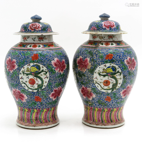 Two Chinese Temple Jars with Cover