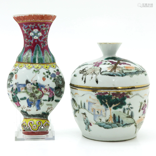 A Chinese Jar with Cover and Wall Vase