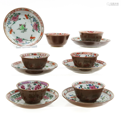 Six Chinese Batavianware Cups and Saucers