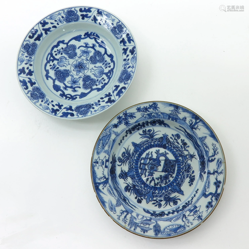 Two Chinese Blue and White Plates