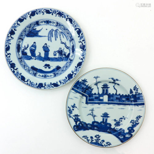 Two Chinese Blue and White Plates