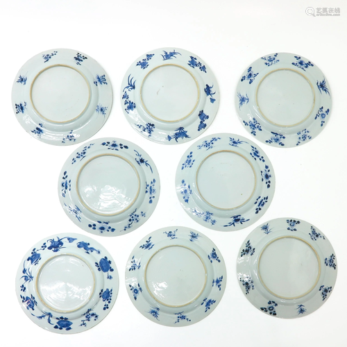 A Series of Eight Blue and White Plates