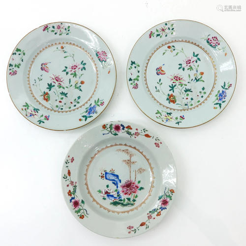 Three Famille Rose Plates