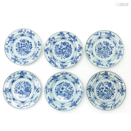 A Series of Six Chinese Blue and White Plates