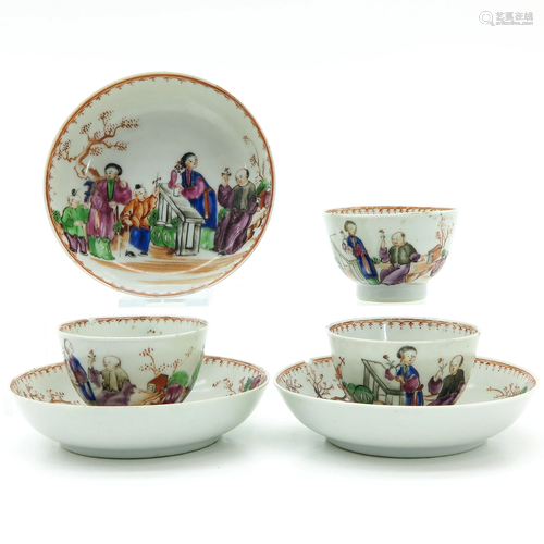 A Series of Three Mandarin Cups and Saucers