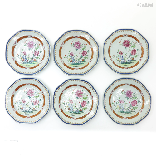 A Series of Six Famille Rose Plates