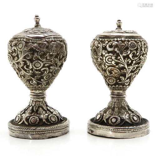 A Pair of Chinese Silver Casters