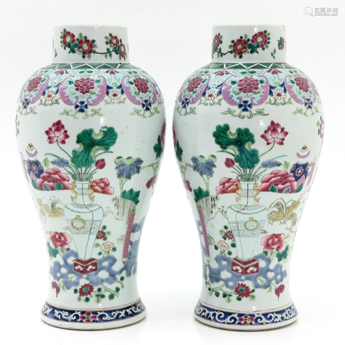 A Pair of Famille Rose Vases