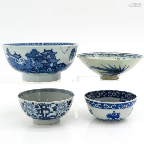 Four Blue and White Chinese Bowls