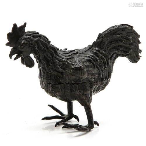 A Chinese Bronze Rooster Box