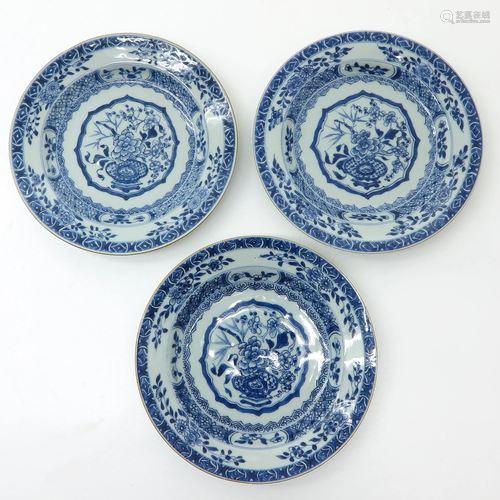 A Series of Three Chinese Blue and White Plates