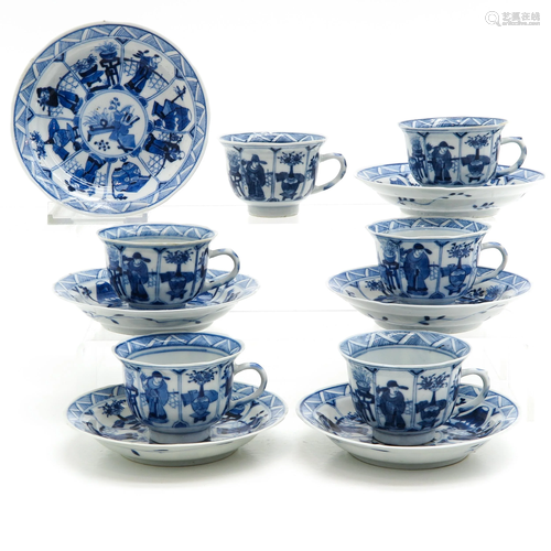 Six Chinese Blue and White Cups and Saucers