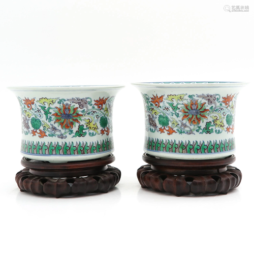 Two Chinese Famille Verte Cache Pots