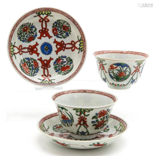 Two Chinese Cups and Saucers