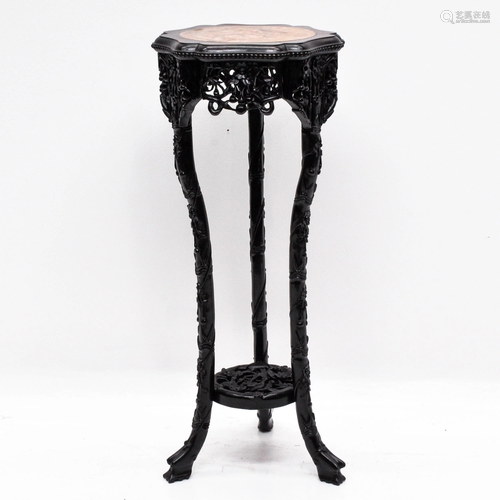 A Chinese Marble Top Plant Stand