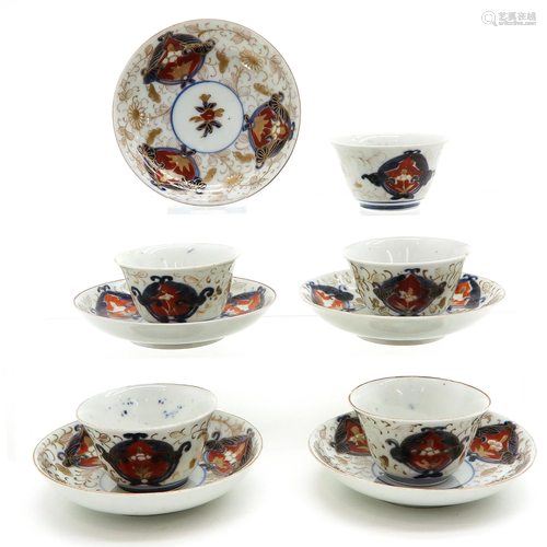 A Series of Five Arita Cups and Saucers