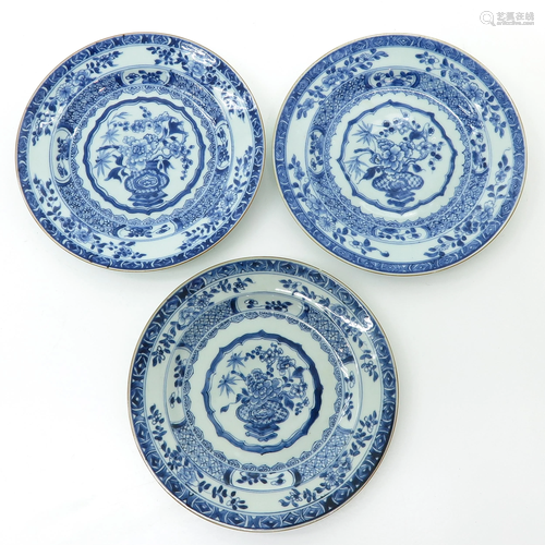 A Series of Three Chinese Blue and White Plates