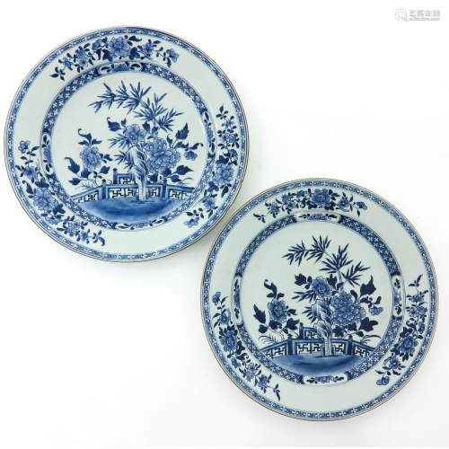 A Pair of Chinese Blue and White Chargers