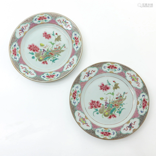 A Pair of Chinese Famille Rose Plates