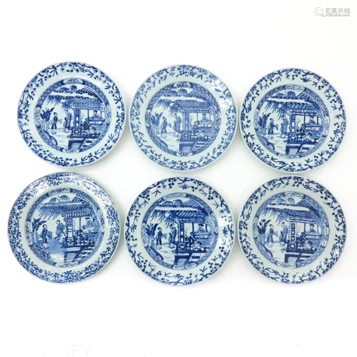 A Series of Six Blue and White Plates