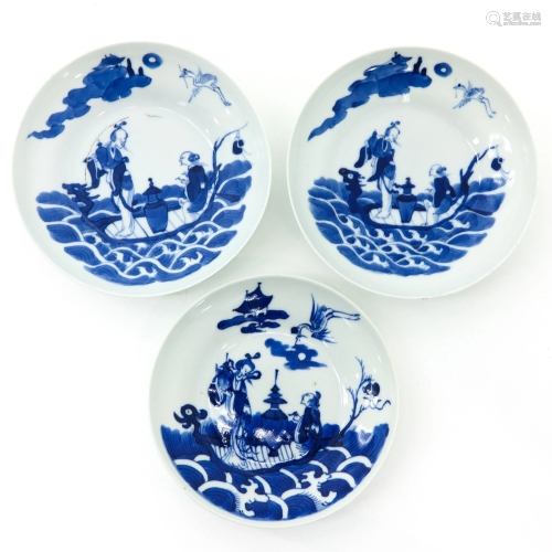 A Series of Three Chinese Blue and White Plates