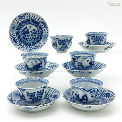 Six Chinese Blue and White Cups and Saucers