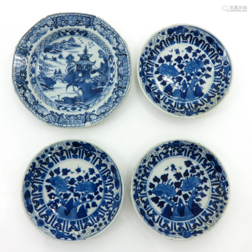 Four Chinese Blue and White Plates
