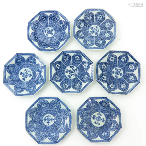 Seven Chinese Blue and White Plates