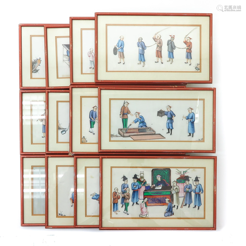 A Collection of Twelve Paintings on Rice Paper