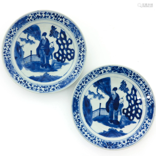 A Pair of Blue and White Serving Plates