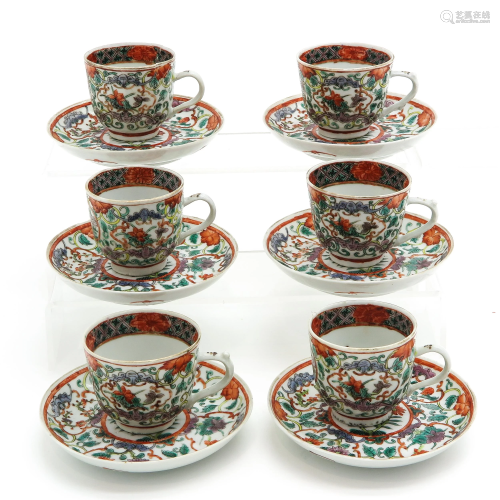 Six Chinese Polychrome Cups and Saucers