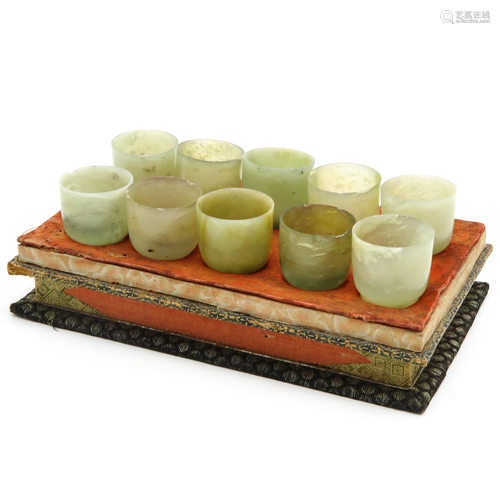 Ten Chinese Jade Cups with Box