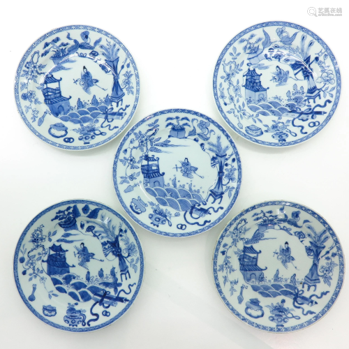A Series of Five Chinese Blue and White Plates