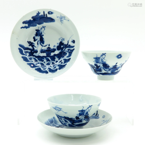 Two Chinese Cups and Saucers