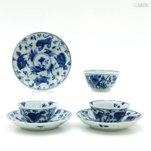 Three Chinese Cups and Saucers