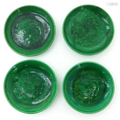 Four Chinese Green Glaze Dishes