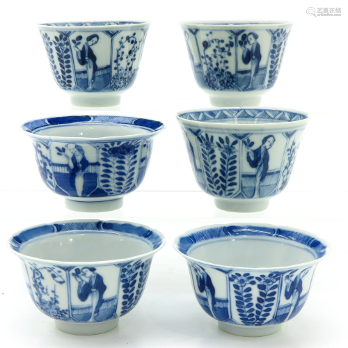A Series of Six Chinese Blue and White Cups
