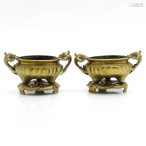 A Pair of Tripod Bronze Censers