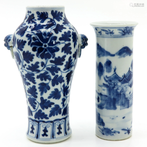 Two Chinese Blue and White Vases