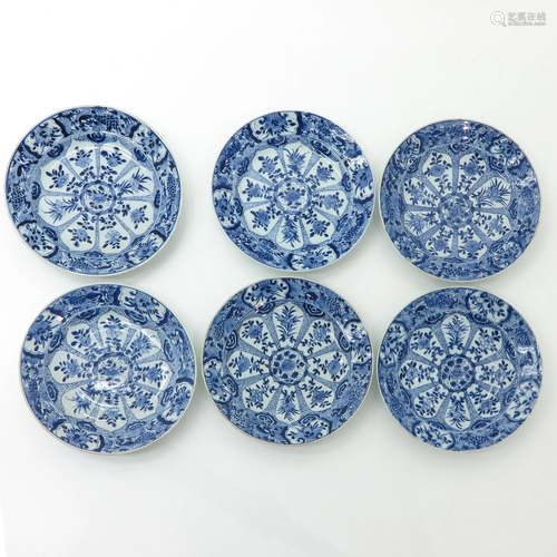 Six Chinese Blue and White Plates