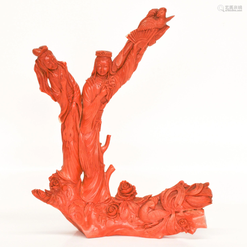 A Chinese Carved Red Coral Sculpture