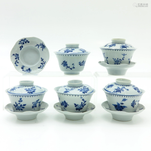 Five Chinese Covered Cups and Saucers